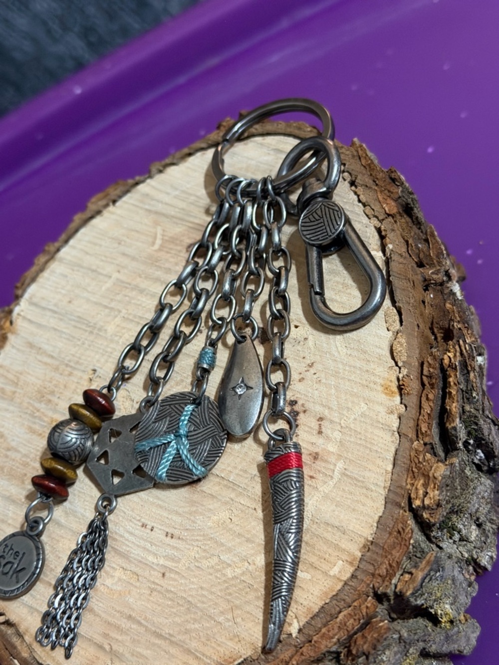 The Sak Boho Silver Multi-Charm Keychain Bag Tag Fob - Picture 3 of 5